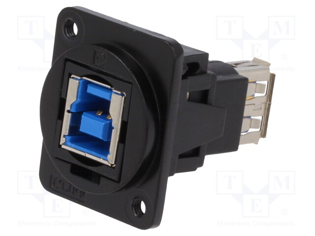Coupler; USB A socket,USB B socket; FT; USB 3.0; metal; 19x24mm