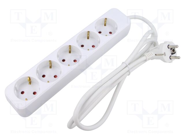 Extension lead; 3x1mm2; Schuko; Sockets: 5; rubber; white; 1.5m; 10A