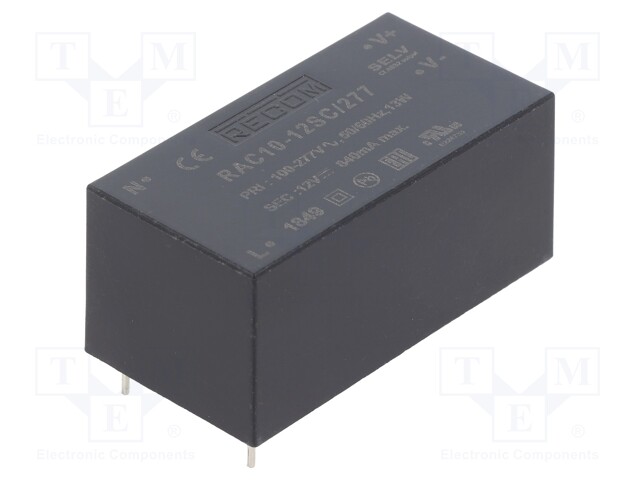 Converter: AC/DC; 10W; Uout: 12VDC; Iout: 840mA; 80%; Mounting: PCB