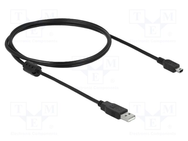 Cable; USB 2.0; USB A plug,USB B mini plug; 1m; black; 480Mbps