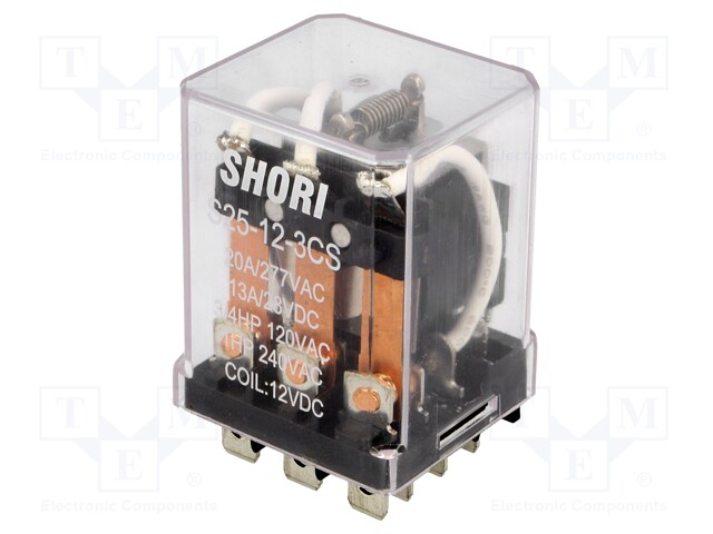 Relay: electromagnetic; 3PDT; Ucoil: 12VDC; 30A/250VAC; 13A/28VDC