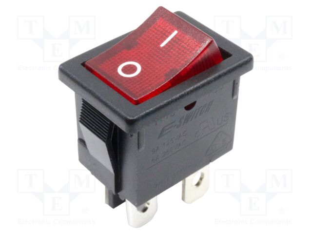 ROCKER; DPST; Pos: 2; ON-OFF; 6A/250VAC; Backlight colour: red