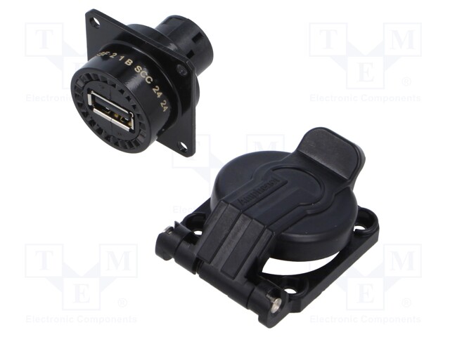USBBFTV, square flange receptacle, solder back termination,