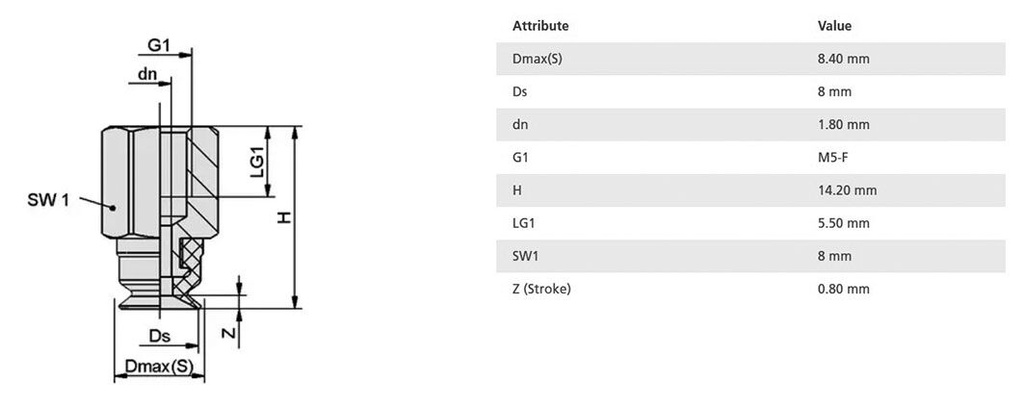 Suction cup; 8mm; 1.2g; M5-F; Shore hardness: 55; 0.04cm3; SUF