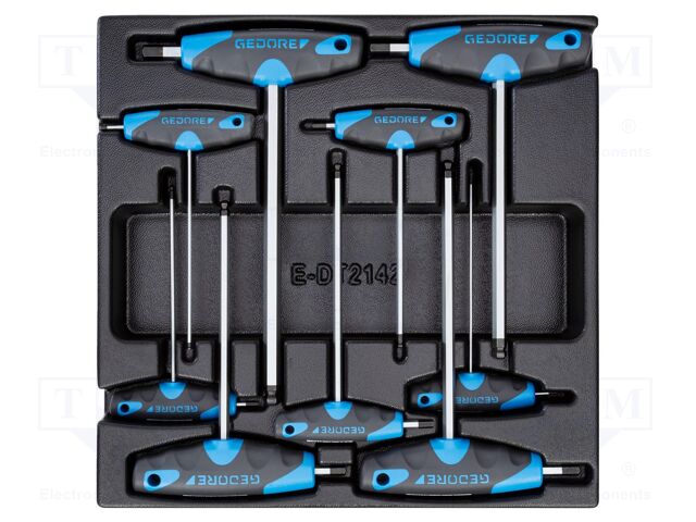 Kit: screwdrivers; in a foam tray; hex key,spherical; 9pcs.