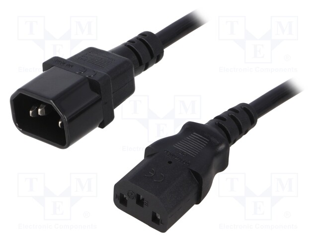 Cable; IEC C13 female,IEC C14 male; 3m; black; 3x1mm2; 10A; 250V