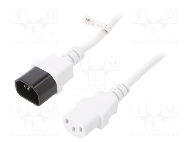 Cable; IEC C13 female,IEC C14 male; PVC; 2m; white; 10A; 250V
