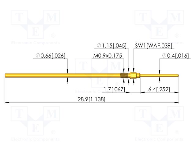 Test needle; Spring compression: 4mm; 5mm; 3A; CuBe; gold-plated