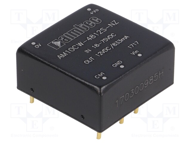 Converter: DC/DC; 10W; Uin: 18÷75V; 12VDC; Iout: 0.83A; 1"x1"; 15g