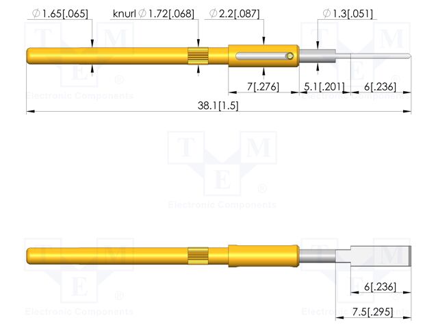 Test needle; Spring compression: 4mm; 5mm; 5A; steel; Ø: 2mm; flat