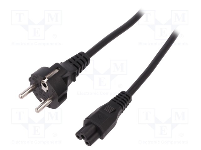 Cable; CEE 7/7 (E/F) plug,IEC C5 female; 1.8m; black; 10A; 250V