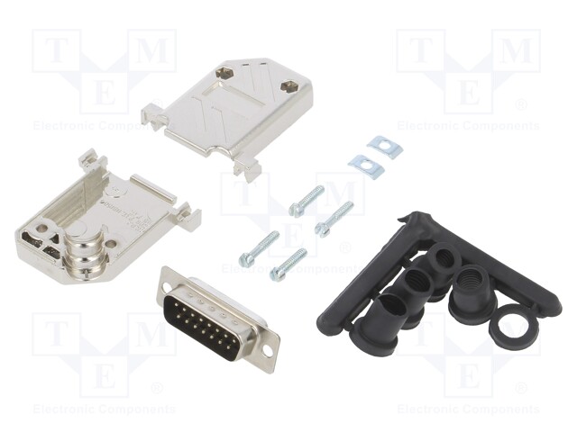 D-Sub; PIN: 15; plug; male; soldering; for cable; black