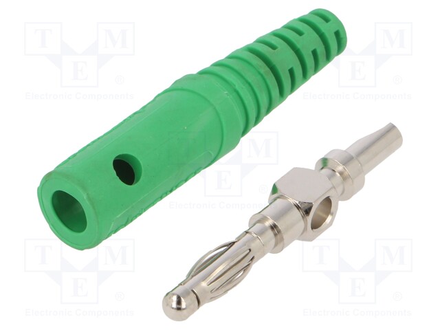 Plug; 4mm banana; 10A; 33VAC; 70VDC; green; Max.wire diam: 2mm
