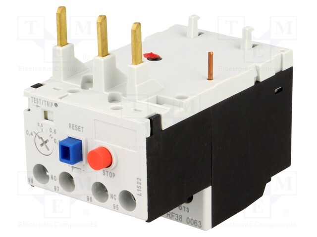 Thermal relay; Series: RF38; Leads: screw terminals; 0.4÷0.63A