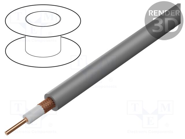 Wire: coaxial; RG6; 1x18AWG; wire; Cu; LSZH; grey; 100m; CPR: Eca