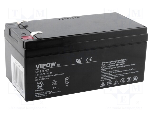 Re-battery: acid-lead; 12V; 3.3Ah; AGM; maintenance-free