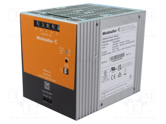 Power supply: switching; for DIN rail; 960W; 24VDC; OUT: 1; PRO ECO
