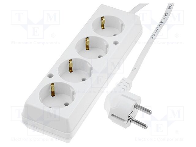 Extension lead; Schuko; Sockets: 4; PVC; white; 3x1,5mm2; Len: 1.5m