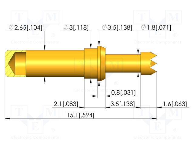Test needle; Spring compression: 2.8mm; 3.5mm; 5A; CuBe; Ø: 2.3mm