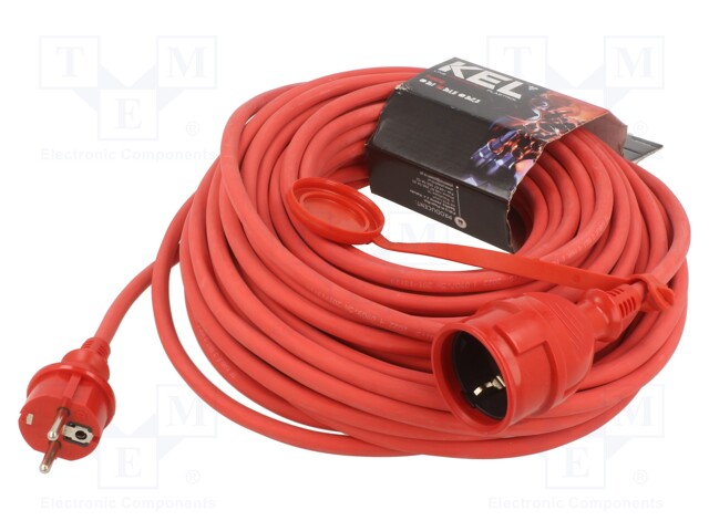 Extension lead; Sockets: 1; rubber; red; 3x1,5mm2; 25m; 16A