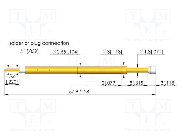 Test needle; Spring compression: 6.4mm; 8mm; 5A; plastic; Ø: 3mm