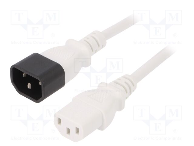 Cable; 3x0.75mm2; IEC C13 female,IEC C14 male; PVC; 0.5m; white