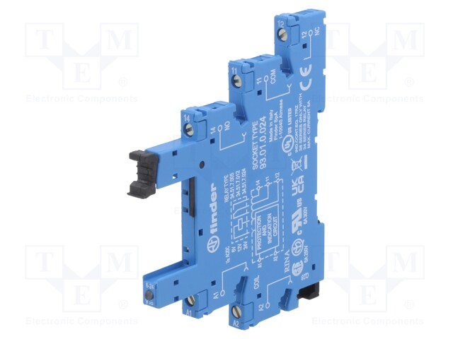 Relay Socket, DIN Rail, Screw, 5 Pins, 6 A, 250 V, 93 Series