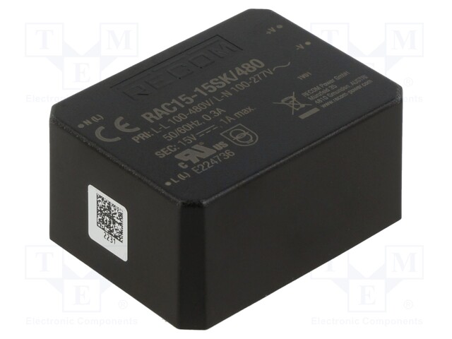 Converter: AC/DC; 15W; 85÷528VAC; Usup: 120÷750VDC; Uout: 15VDC