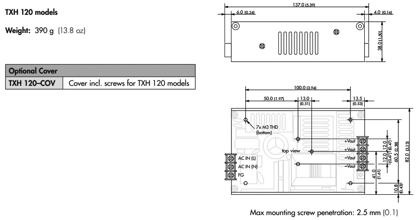 Power supply: switched-mode; modular; 120W; 48VDC; 136x82x38mm
