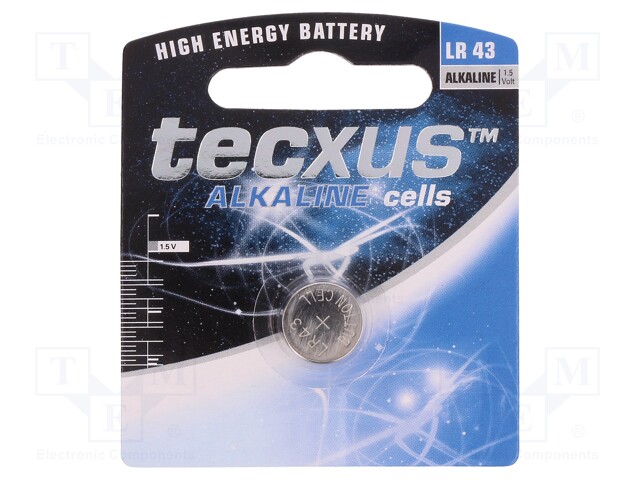 Battery: alkaline; 1.5V; LR43,coin; Batt.no: 1; Ø11.6x4.2mm; 100mAh