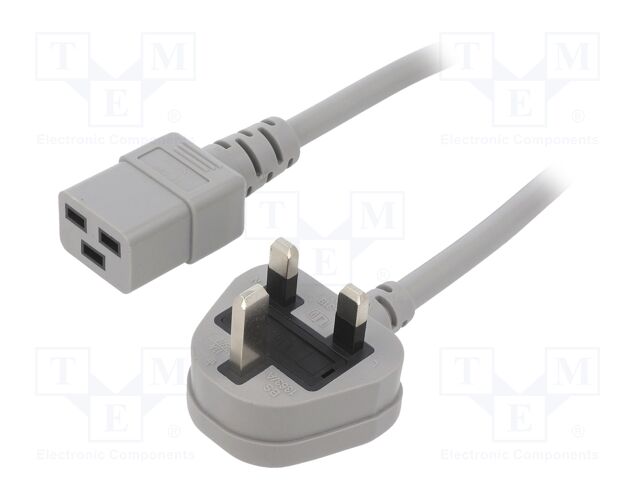 Cable; 3x1.5mm2; BS 1363 (G) plug,IEC C19 female; PVC; 5m; grey