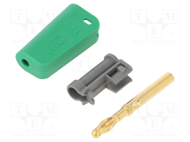 Plug; 4mm banana; 19A; green; gold-plated; Mounting: on cable