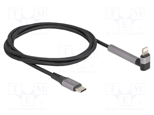 Cable; Apple Lightning angled plug,USB C plug; 1.5m; black; 3A