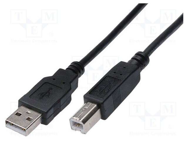 Cable; USB 2.0; USB A plug,USB B plug; nickel plated; 1m; black