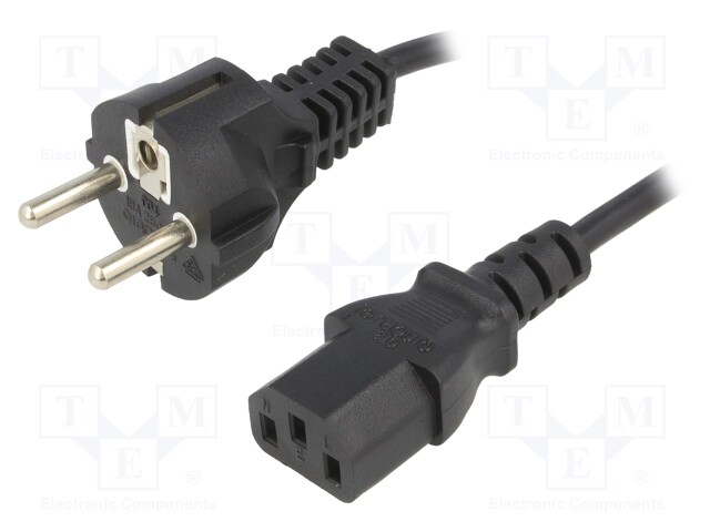 Cable; CEE 7/7 (E/F) plug,IEC C13 female; 1.8m; black; PVC; 10A