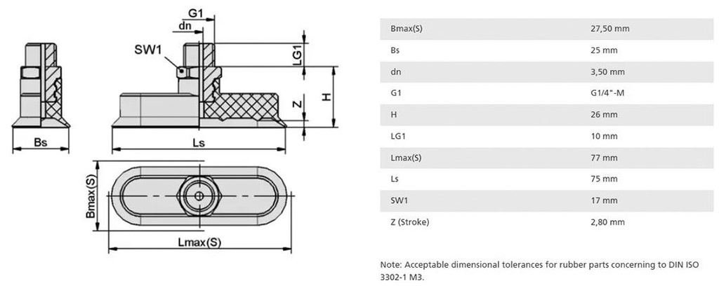Suction cup; 26.9g; G 1/4 M; Shore hardness: 55; 5.86cm3; 78.3N