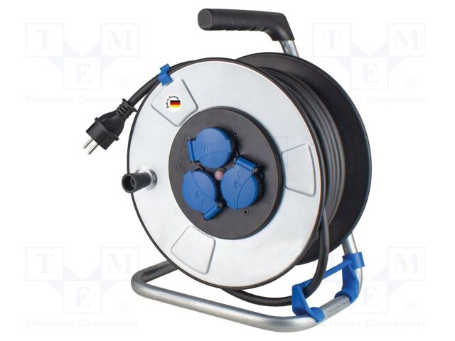 Extension lead; 3G2.5mm2; Sockets: 3; rubber; black; 25m; 16A