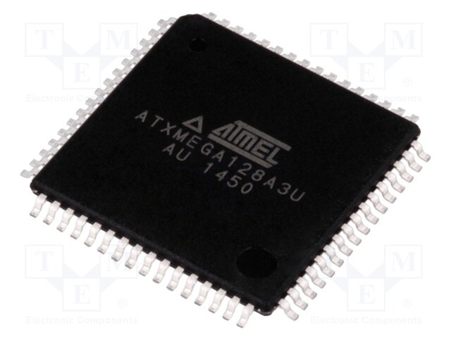 AVR microcontroller; EEPROM: 2kB; SRAM: 8kB; Flash: 128kB; TQFP64