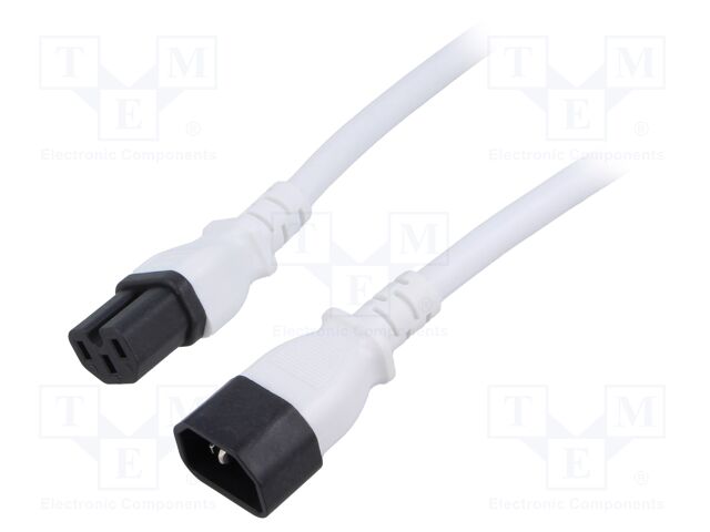 Cable; 3x14AWG; IEC C14 male,IEC C15 female; PVC; 3m; white; 15A
