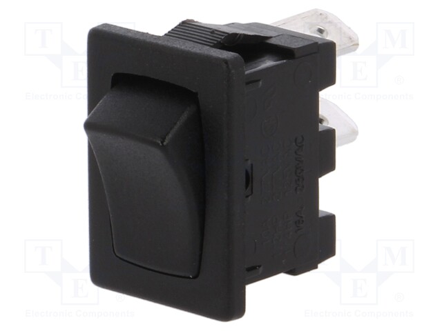 ROCKER; SPST; Pos: 2; OFF-ON; 10A/250VAC; 10A/28VDC; black; none