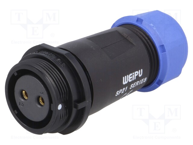 Plug; female; SP21; PIN: 2; IP68; 7÷12mm; soldering; for cable; 500V
