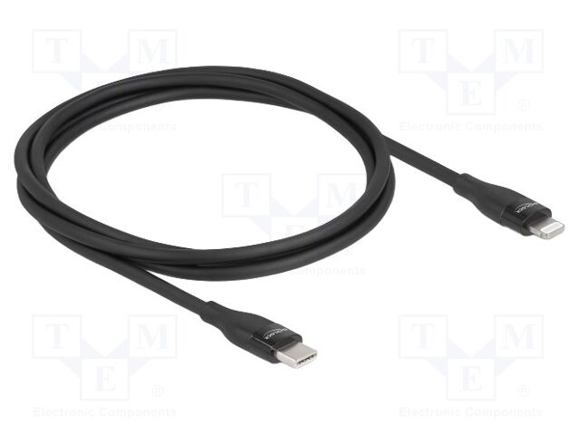 Cable; USB 2.0; Apple Lightning plug,USB C plug; 1m; black; Cu
