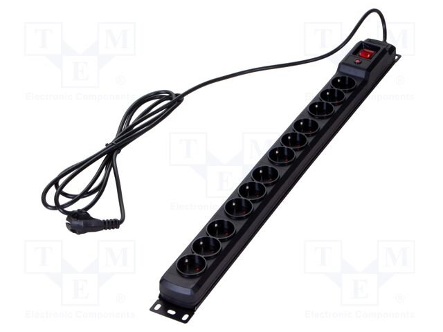 Plug socket strip: protective; Sockets: 12; 250VAC; 10A; black