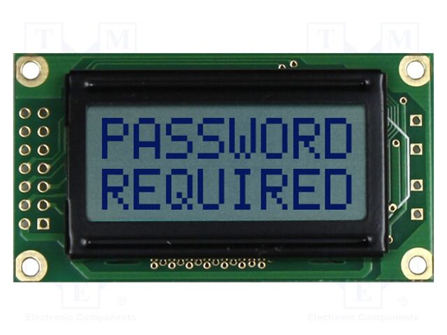 Display: LCD; STN Positive; 8x2; grey; 58x32mm; 2x7; 5V