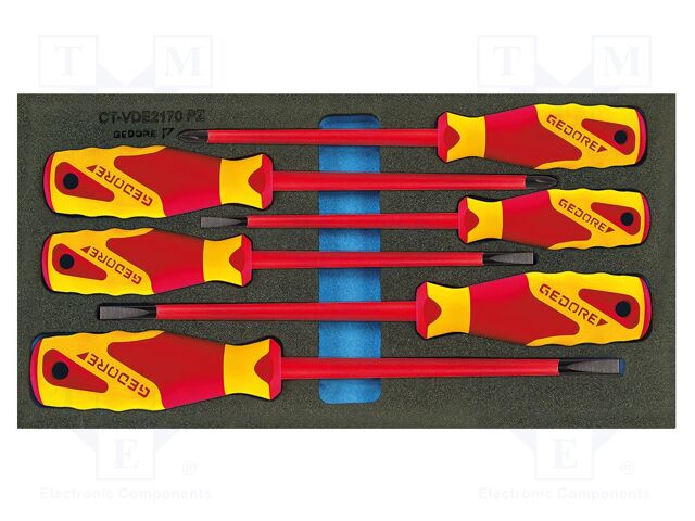 Kit: screwdrivers; in a foam tray; Pozidriv®,slot; tool trolley