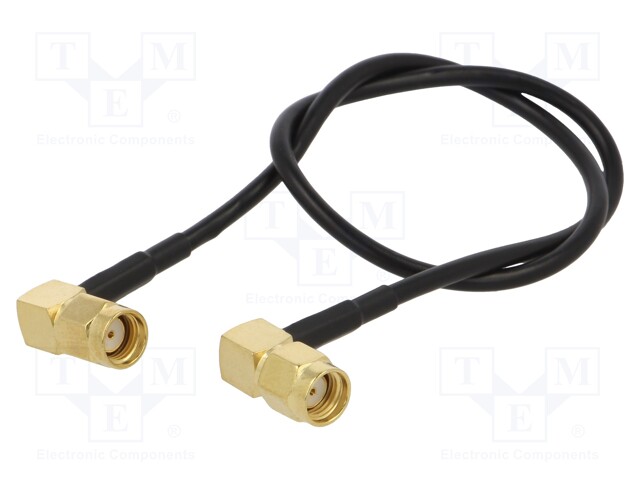 Cable; 50Ω; 0.3m; RP-SMA male,both sides; black; angled