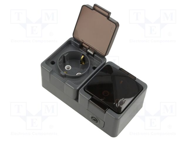 Connector: AC supply; socket; 2P+PE; 250VAC; 16A; dark grey; PIN: 3