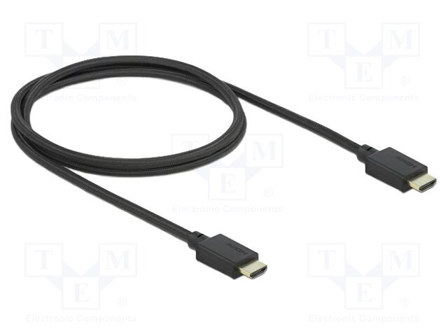 Cable; HDMI plug,both sides; textile; Len: 1m; black; 30AWG; 48Gbps