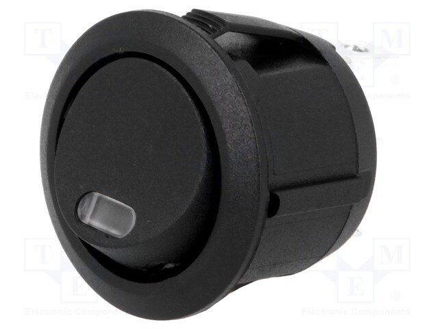 ROCKER; SPST; Pos: 2; OFF-(ON); 20A/12VDC; black; LED 12VDC,point