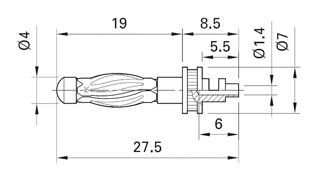 Plug; 4mm banana; 50A; 0.4mΩ; nickel plated; Contacts: CuZn; 27.5mm